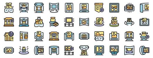 Explore the world of virtual museums with this set of icons, featuring immersive experiences and interactive exhibits vector