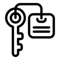Hotel keycard with key hanging from keyring icon vector outline