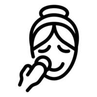 Beautician applying face cream with finger on client vector