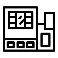 Cnc machine processing metal detail with buttons and screen displaying program vector