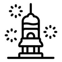 Fireworks exploding over traditional japanese tower at festival vector