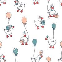 Seamless pattern for baby fabrics with cute goslings going to the party vector