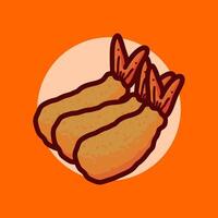 Tempura designs that look delicious and cute are drawn in a simple style vector