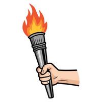 Hand holding flaming torch symbolizing freedom and victory in a powerful illustration vector