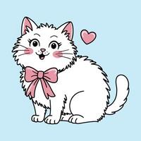 Cute Cat with Pink Bow and Heart Illustration vector
