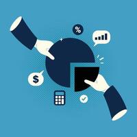 Cutout of businessman hands composing a pie chart vector