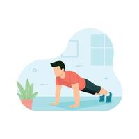 Man doing push up in gym. Workout and exercise illustration vector