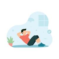 Man doing sit up exercise in gym illustration vector