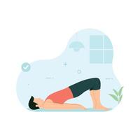 Man doing kegel exercise in gym. Workout and exercise illustration vector