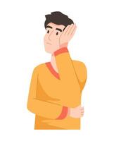 Person wondering and thinking, character discussing and gesturing, emphasizing teamwork and collaboration vector