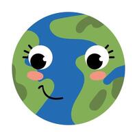 Planet Earth with eyes and a smile. Kawaii vector