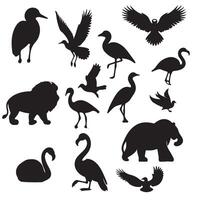 Silhouettes of animals of bird set image with white background vector