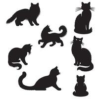 Black oriental cat set collection with long black tail lying isolated on white background vector