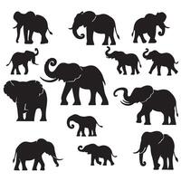 Silhouettes of elephants set with white background 10eps vector