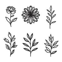 singel line black flower sillhouette set with white background vector