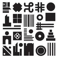 black Brutalist geometric shapes, modern symbols. Simple primitive elements and forms. Retro design, trendy contemporary minimalist style, y2k. illustration vector