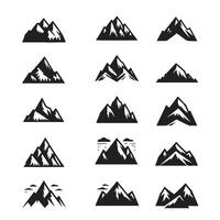 Set Mountain icons, Collection different types of Mountains Black with white background vector