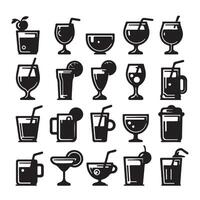 Set of icons of various black drink glasses image with white background vector