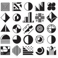 black Brutalist geometric shapes, modern symbols. Simple primitive elements and forms. Retro design, trendy contemporary minimalist style, y2k. illustration vector