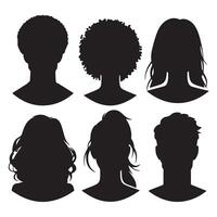 black Avatar portrait silhouettes. Woman and man faces portraits, anonymous characters avatars image with white background vector