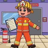 Firefighter with a Fire Safety Checklist Colored vector
