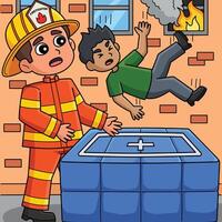 Firefighter Saving the Kid Colored Cartoon vector