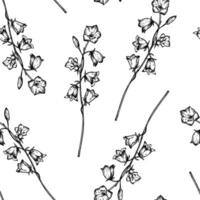 Seamless pattern with bluebell. Hand painted flower. Graphic campanula isolated on background Botanical and wedding illustration. For desig vector