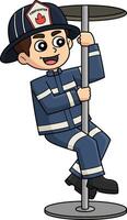 Firefighter the Sliding Down Pole Cartoon Clipart vector