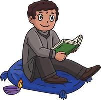 Diwali Boy Reading a Book Cartoon Colored Clipart vector