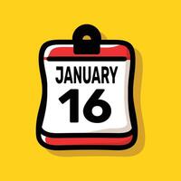 16 january calender color icon page year concept. number date text design. vector