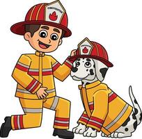 Firefighter Boy and Firefighter Dog Clipart vector