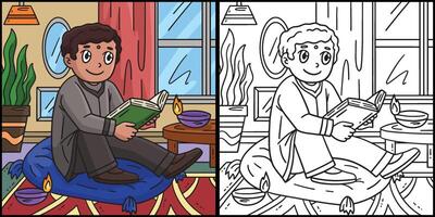 Diwali Boy Reading a Story Coloring Illustration vector