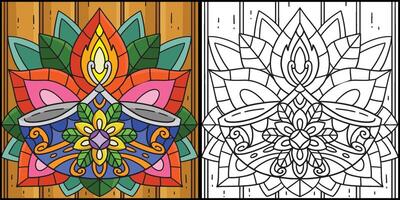 Diwali Candle Coloring Page Colored Illustration vector