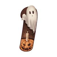 Number one Halloween illustration with ghost and Jack o Lantern in cartoon style. Hand drawn dark brown digit 1. Isolated drawing perfect for autumn font graphic and spooky season card designs. vector