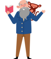 An old man with a beard and a monkey png