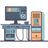 Computer desk with monitor and keyboard png