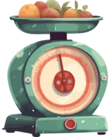 An illustration of a scale with fruit on it png
