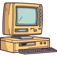 An old computer with a keyboard and monitor png