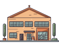 An illustration of a building with a car in front png