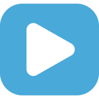 A blue play button with white text png