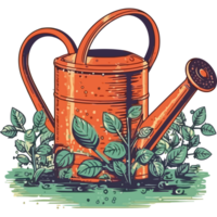 An illustration of a watering can with plants png