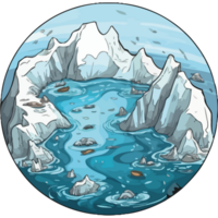 An ice - covered mountain with a large iceberg in the middle png