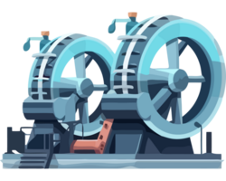 Two large wheels on a platform with a blue background png