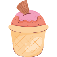 Ice cream cone with pink icing and a waffle cone png