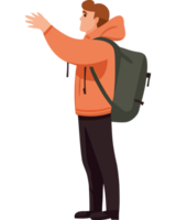 Man with backpack pointing to something png