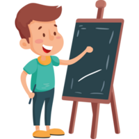 A boy is standing in front of a blackboard png