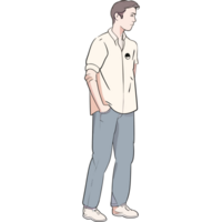 A cartoon man standing in a white shirt and jeans png