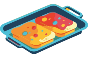 An illustration of two slices of bread in a pan png