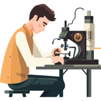 A man is working on a microscope in a lab png