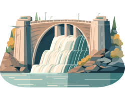 An illustration of a waterfall with a bridge png